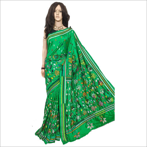 Available In Multicolor Ladies Kantha Stitch Work Silk Saree