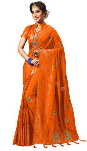 Orange Traditional Embroidered Silk Saree Collection