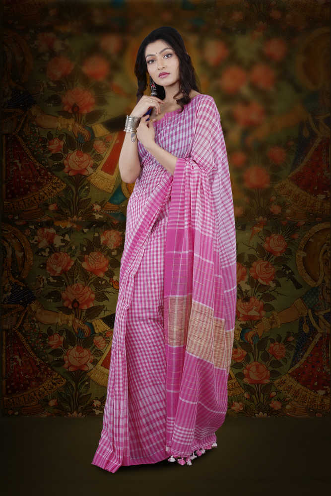 Bengal Handloom Begampuri Cotton Saree in Grey, Black and Dark Red – Bengal  Looms India