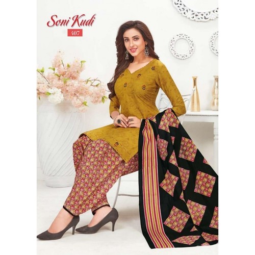 PRINTED COTTON UNSTITCHED DRESS MATERIAL - Cotton Print Fabric (Top: 2.25 Mtr, Bottom: 2.50 Mtr, Dupatta: 2.25 Mtr) | Full Sleeves, Plus Size, Washable, Suitable for All Seasons