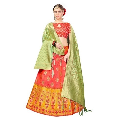 Orange Fancy Banarasi Lehengha Choli