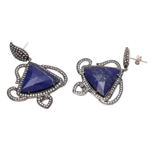 Blue Lapis Lazuli & White Cz Gemstone Earrings