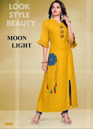 Available In 6 Colours Ladies Designer Kurti Moon Light For Musterd Colors