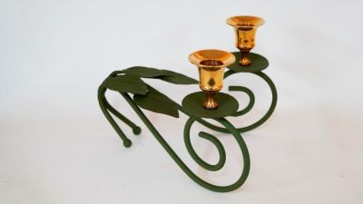 Brass Candle Holder Plant - Black & Golden Color Medium Size Plant Shape | Handcrafted Design for Classical and Modern Home Decoration