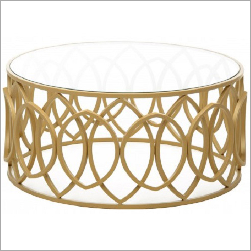 Stainless Steel Metal Round Coffee Table - 48 Inch Diameter, Gold, Glass Top | Stylish Design, Durable, Easy Assembly, Space Saving, Modern Style
