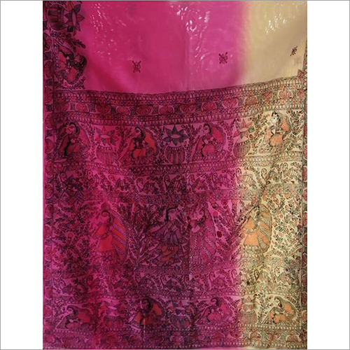 Indian Handmade Painted Silk Saree
