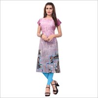 Women's Printed Crepe Kurtis - Soft American Crepe, Sizes M(38) To 3xl(46), Multicolor, Cap & 3/4 Sleeve, Boat Neck, Length 46-47 Inch, Daily Wear Style