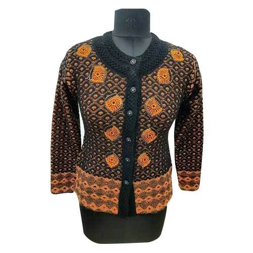 Fancy Cardigan - Wool Blend, Medium, Black | Soft Fabric, Stylish Design, Button Closure, Embroidered Detail