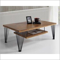 Iron Base Wooden Center Table - Wood & Iron, 48x24x18 Inches, Brown | Sturdy Design, Two Shelves, Easy Assembly