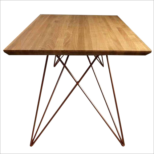 Iron Base Wooden Square Dining Table - Solid Wood, Variable Size, Brown | Sturdy Iron Base, Durable, Stylish Design