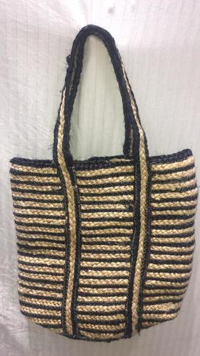 Handcrafted Jute And Chindi Braided Bags With Black Color