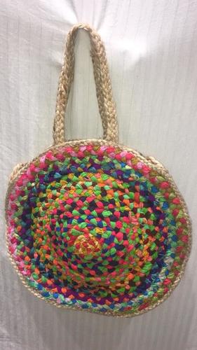 Recyclable Handcrafted Jute Multi Chindi Braided Bags