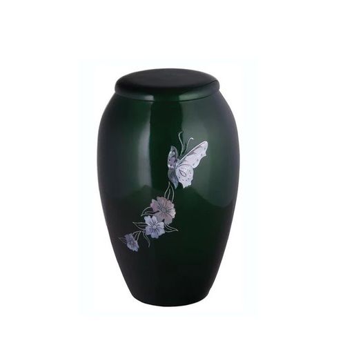 GREEN MOTHER OF PEARL BUTTERFLY CREMATION URN-NEW