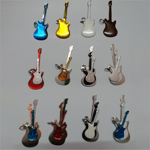 Mens Colored Guitar Pendant - Metal Alloy 20x10 mm, Blue Enameled, Durable Stylish Accessory