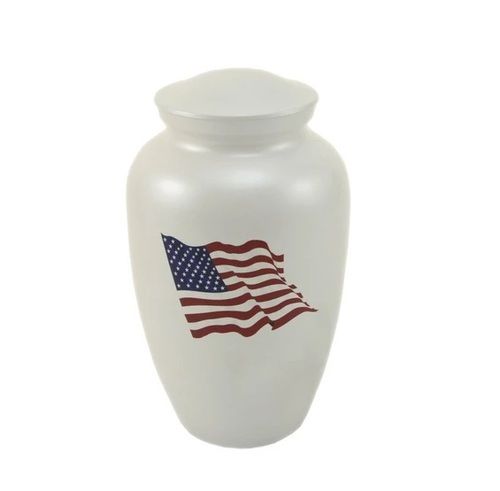 WHITE CLASSIC FLAG CREMATION URN-NEW