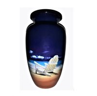 Beach Chair Memories Cremation Urn - Brass, 11 Inches | Dark Blue Finish With Floating Hearts Of Love, Handmade Religious Style For Home Decoration