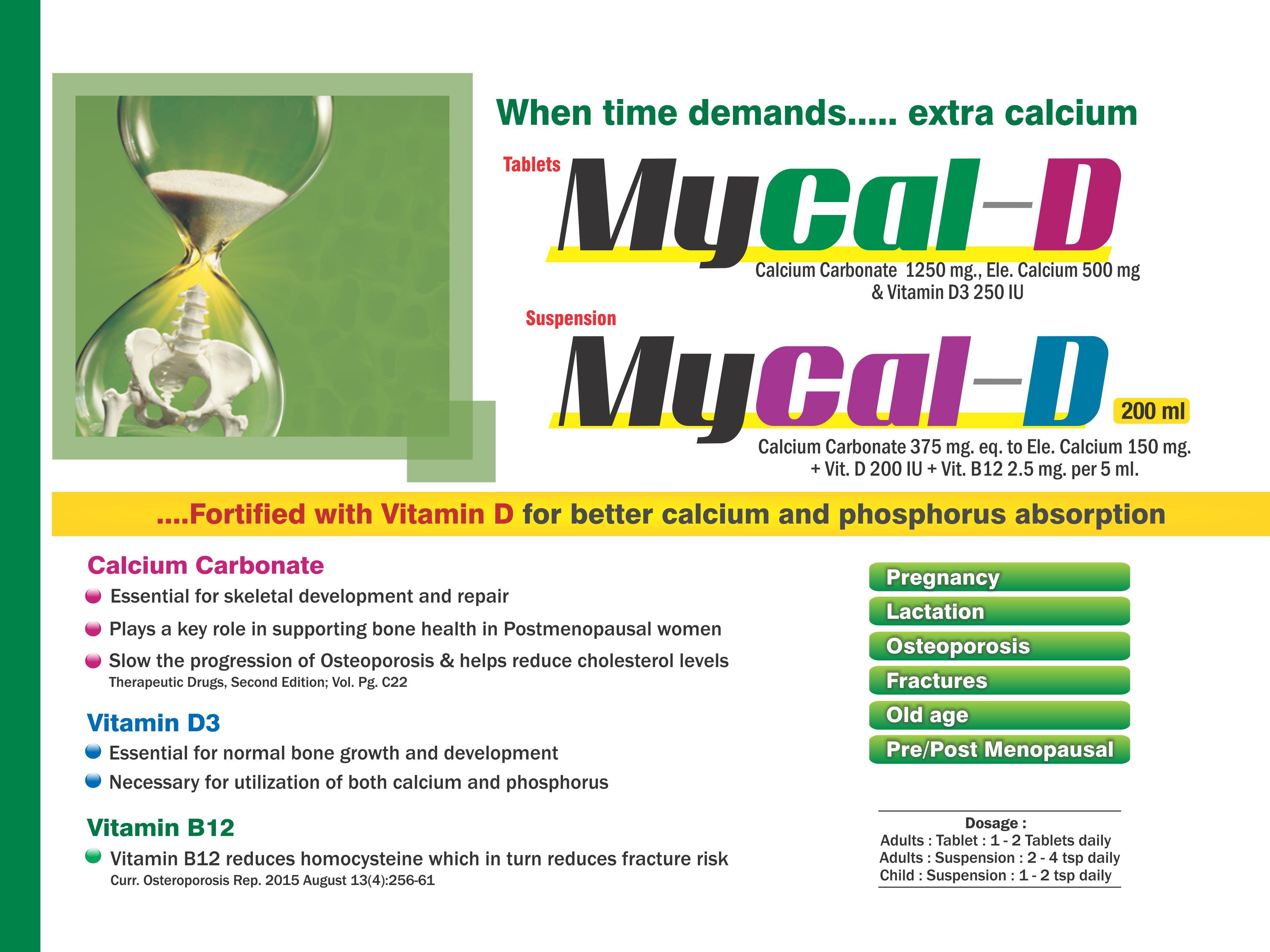 Calcium Carbonate 1250 Mg Eq. to Elemental Calcium 500 Mg & Vitamin D3 200 I.U. Tablet