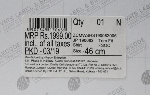 Commercial Barcode Sticker By VATS LABEL & BARCODE