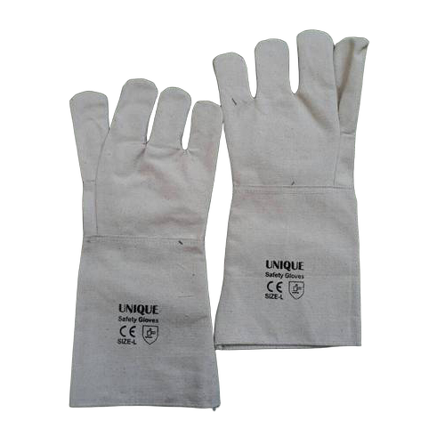 Canvas Hand Gloves - Off White Cotton Canvas, Full Finger Style, Washable Design for Industrial Usage