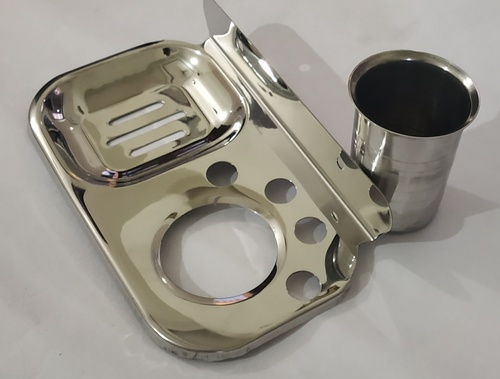 Stainless Steel Ss Two In One Soap Dish With Tumbler Holder