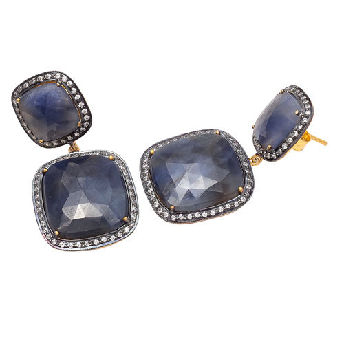 Cushion Labradorite & White Cz Gemstone Earrings