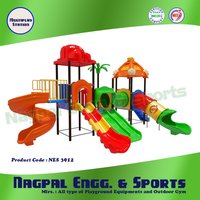 Children's Outdoor Play Station - Plastic, 24ft X 14ft Size, Safe Area 30ft X 20ft | Deck With Canopy, Spiral Slide, Tube Slide, Fancy Railing And Ladder