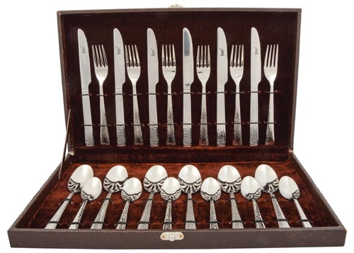 Silver Shapes Hammer Cutlery Set With Gift Box 24 Pcs