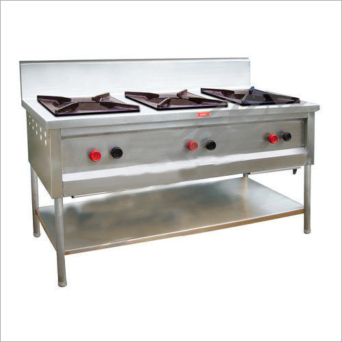 Three Stove Burner - Stainless Steel, Silver Color | Manual Gas Power for Canteens, Hotels, and Restaurants