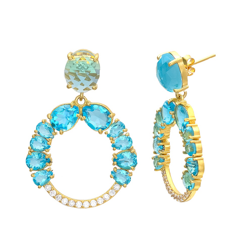 Oval Blue Topaz Hydro & White Cz Gemstone Earring