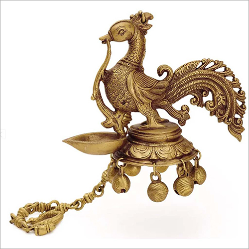 Brass Peacock Design Oil Lamp