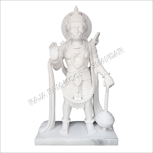White Marble Hanuman Statue - 1 to 9 Feet Customized Sizes, Polished Finish | Durable, Eco-Friendly Religious Design