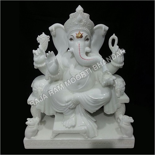 Ganesh Chowki Statue - Marble, Available in 1 to 9 Feet Height | Durable, Eco-friendly, Washable, Indian Religious Style