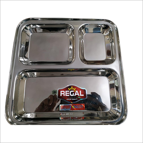 Silver Stainless Steel 3 Compartment Plate
