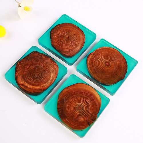 4 Pcs Set Epoxy Resins On Wood Coasters Handmade Square Coaster Wood Art No Assembly Required