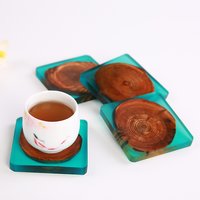 4 Pcs Set Epoxy Resins on Wood Coasters Handmade Square Coaster wood art