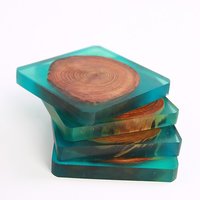 4 Pcs Set Epoxy Resins on Wood Coasters Handmade Square Coaster wood art