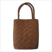 Tan Brown Leather Weaved Handbag