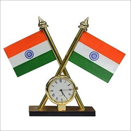 Metal Indian Flag With Clock