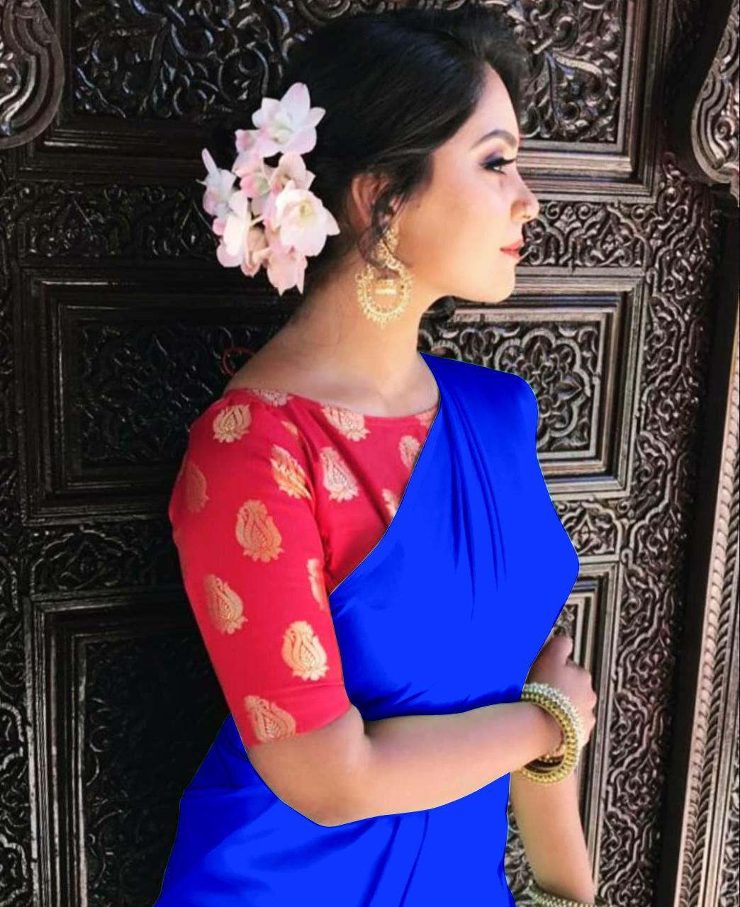 Plain Designer Satin Saree