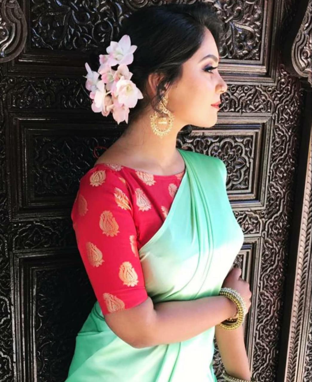 Plain Designer Satin Saree