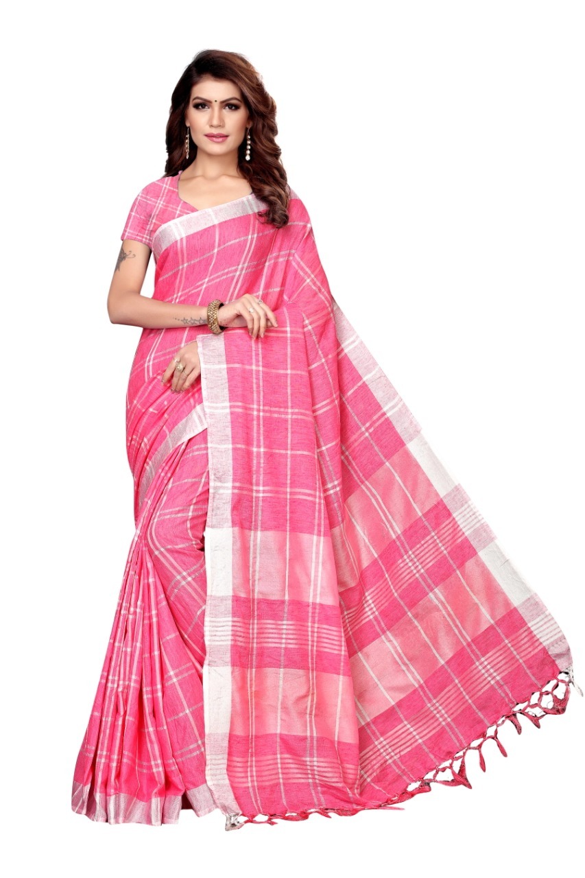 Printed Formal Wear Linen saree with Jhalar