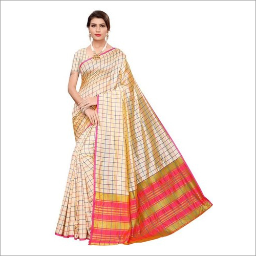 Designer Cotton Checks Silk Saree