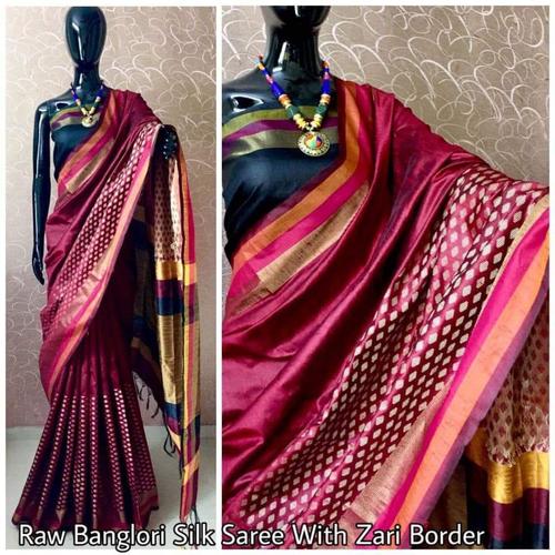 Raw Banglori Silk Saree with Zari Border