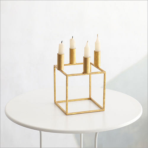 Burnished Copper Cube Candle Holder - Metal, Polished Finish | Durable, Low Maintenance, Ideal for Birthday and Wedding Decorations