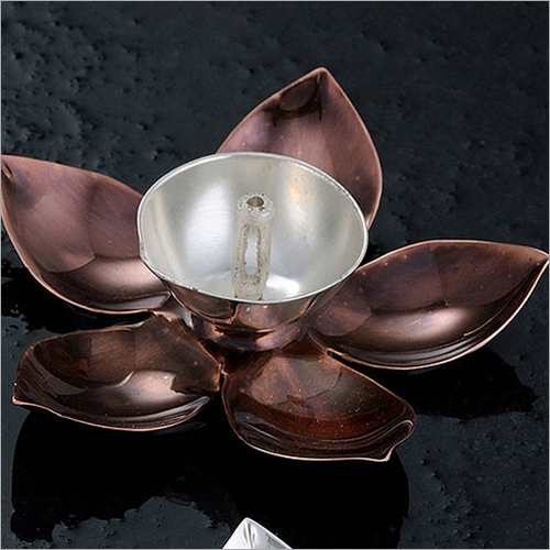 Lotus Shaped Antique Diya - Metal, Polished Finish | Durable, Easy to Clean Ideal for Commercial and Residential Use