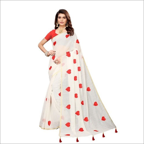 Fancy Heart Chanderi With Embroidery Saree