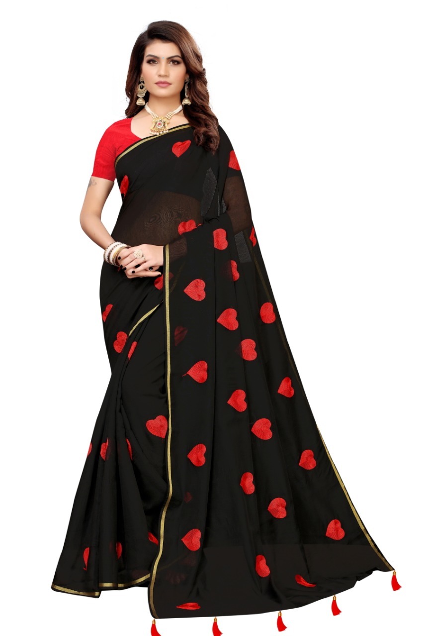 Fancy Heart Chanderi With Embroidery Saree
