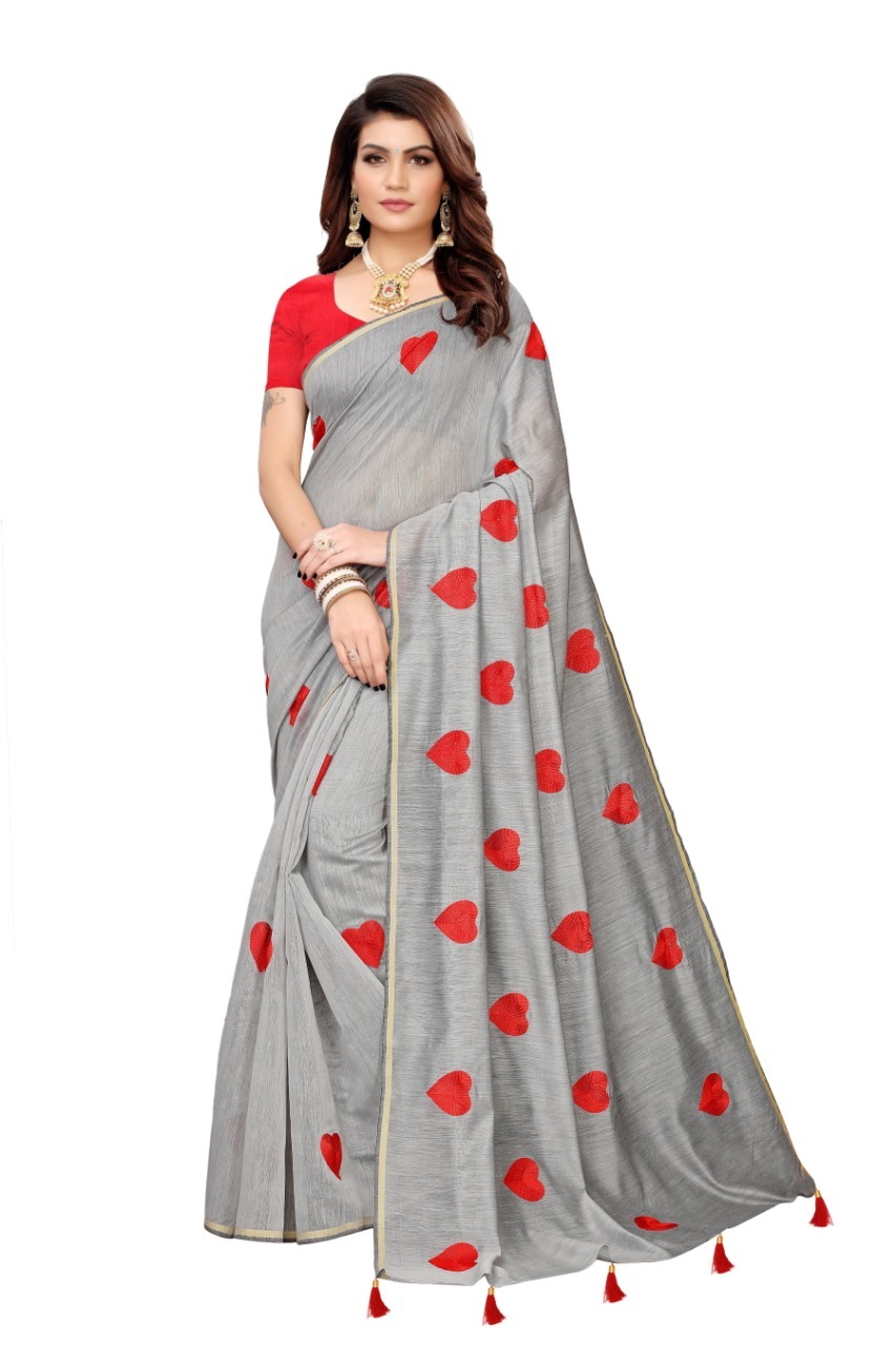 Fancy Heart Chanderi With Embroidery Saree