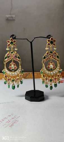 Designer Handmade Gold Earring With Emerald and Ruby Stone