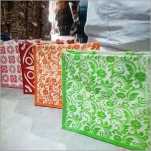 Green And Orange Jute Printed Shopping Bags